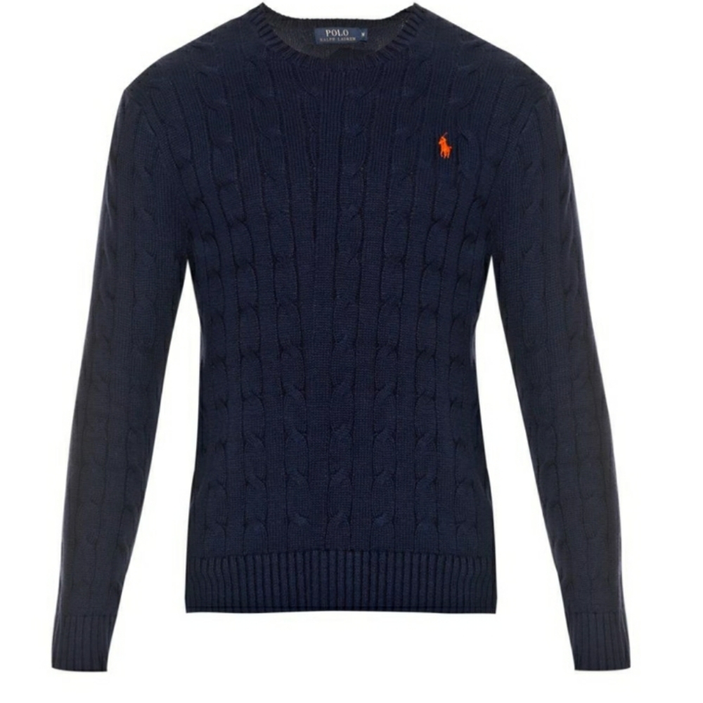 CABLE KNIT COTTON POLO SWEATER